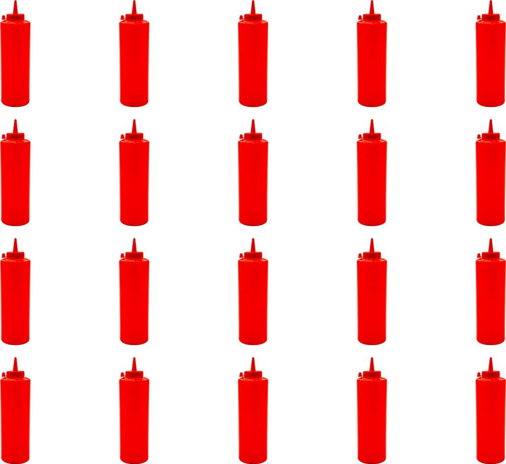 AcMax 20 Stück Saucenspender Quetschflasche 700ml ROT Spenderflasche für Ketchup Senf Saucen mit Deckel