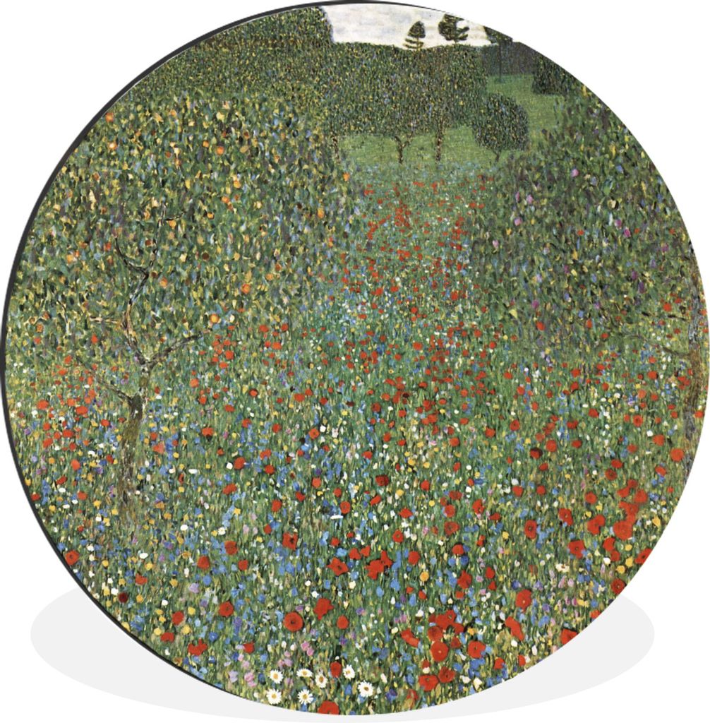 MuchoWow Aluminium Wandkreis Mohnfeld - Gustav Klimt Ø 30 cm Wanddeko Modern Wohnzimmer - Wand Bild - Wohnzimmer - Runde Bilder - Alubilder - Ku...