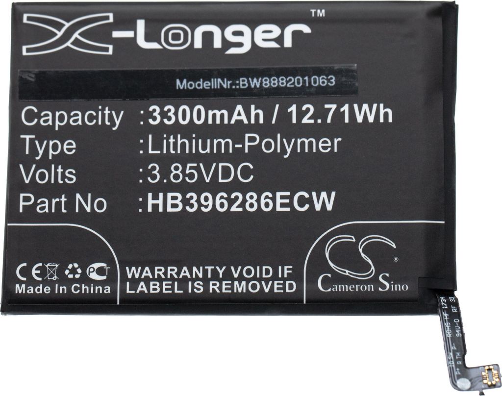 vhbw Akku Ersatz für Huawei HB396286ECW für Handy Smartphone Telefon (3300 mAh, 3,85 V, Li-Polymer)