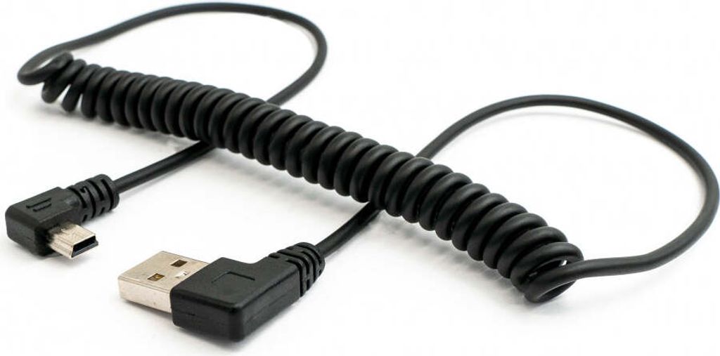 SYSTEM-S USB 2.0 Kabel 150 cm Typ A Stecker zu Mini B Stecker Spirale Winkel in Schwarz