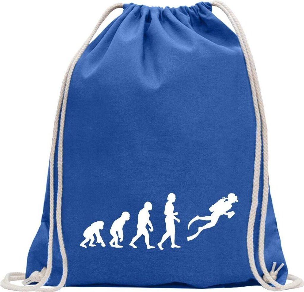 Kiwistar - Turnbeutel - royal - Evolution Taucher Schnorcheln - Fun Rucksack Sport Beutel Gymsack Baumwolle mit Ziehgurt