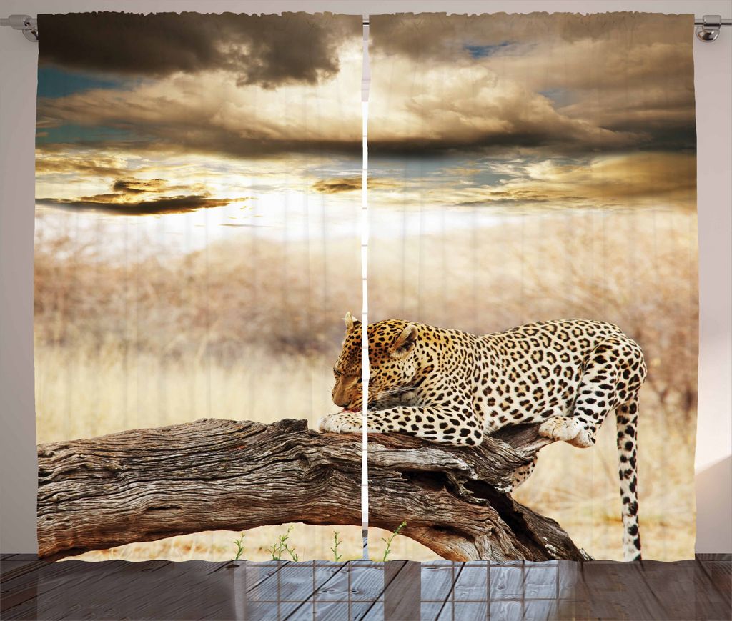 ABAKUHAUS Beige Rustikaler Vorhang, Afrikanischer Wilder Leopard, Wohnzimmer Universalband Gardinen mit Schlaufen und Haken, 280 x 225 cm, Beige un...