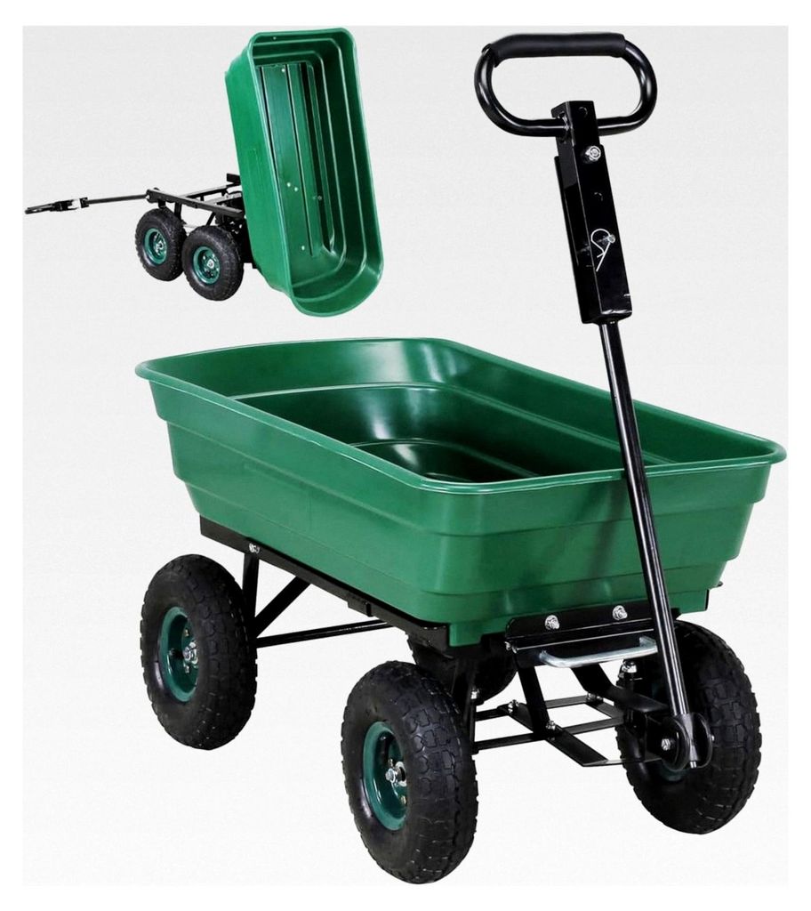 Bollerwagen Dumper | 300 kg Traglast - Luftreifen - Volumen 75 L - Kippfunktion - Sackkarre - Schubkarre - Transportwagen - Kinderwagen - Handwagen...