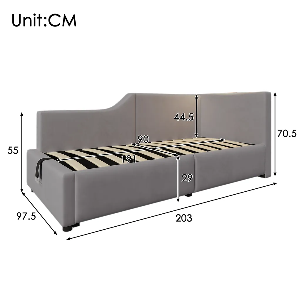 Lit Ado Gain de Place 90x190 cm avec Rangement Coffre Intégré