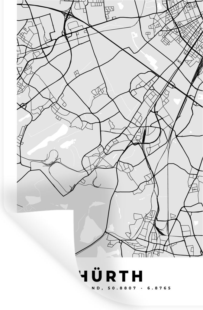MuchoWow Wandtattoo Wandsticker Wandaufkleber Stadtplan - Deutschland - Hürth- Karte - Grundriss 80x120 cm Selbstklebend und Repositionierbar - ...