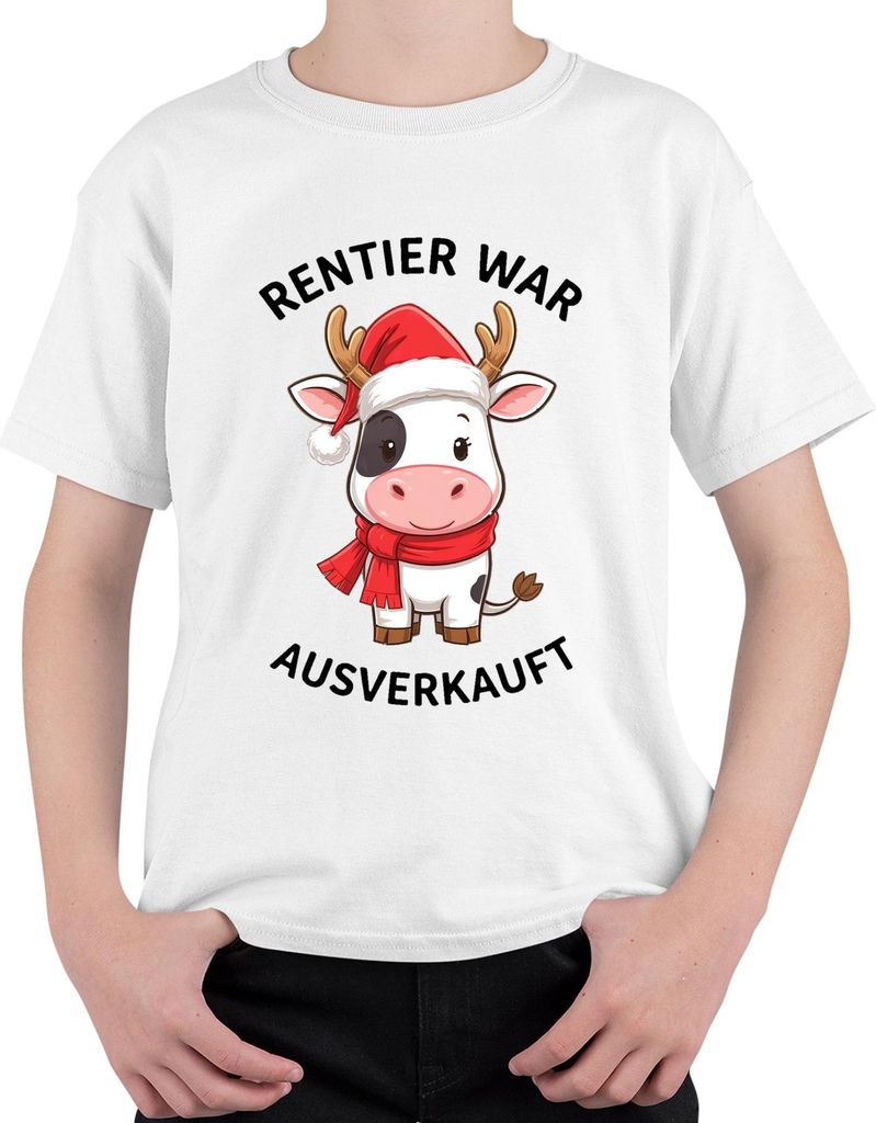 Weihnachten Kuh lustig Rentier war t Geschenk niedlich Uni Kinder T-Shirt, Weiß, 140