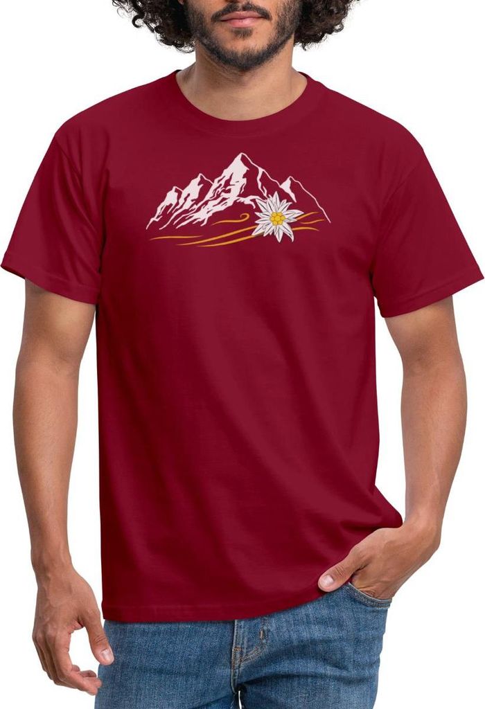Spreadshirt Berglandschaft Bergliebe Alpen Mit Edelweiß Männer T-Shirt, 3XL, Ziegelrot