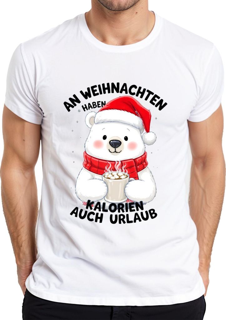 Weihnachten Eisbär Kalorien Urlaub Kakao lustig Geschenk Herren T-Shirt, Weiß, S