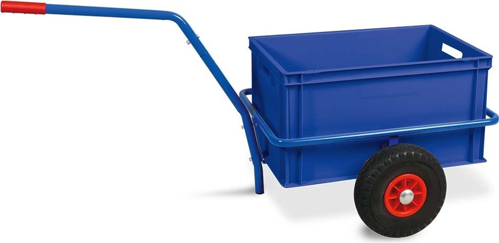 Handwagen mit Kunststoffkasten, H 320 mm, blau, LxBxH 1250x640x660 mm,Trg 200 kg
