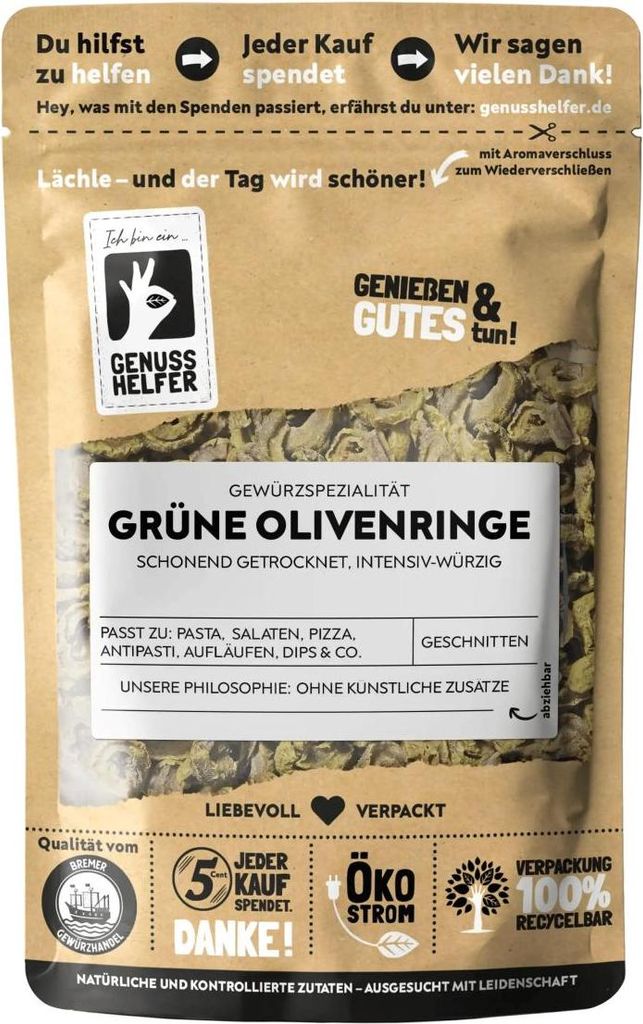 Olivenringe grün, getrocknet, intensiv-würziges Aroma, 50g Produktbild 