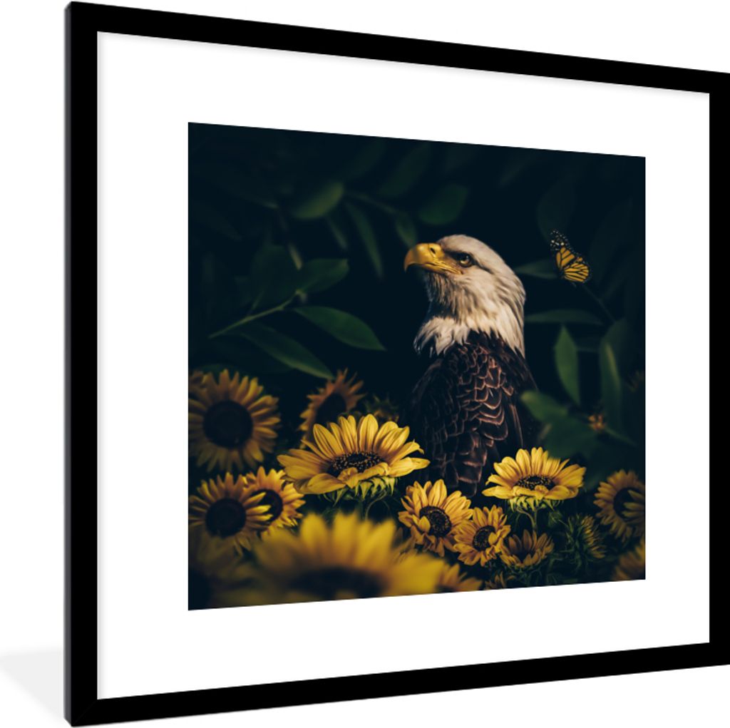MuchoWow Gerahmtes Poster Adler - Gelb - Blumen - Botanisch 40x40 cm - Poster mit Schwarzem Bilderrahmen Wandposter Rahmen Foto Bilder - Poster -...