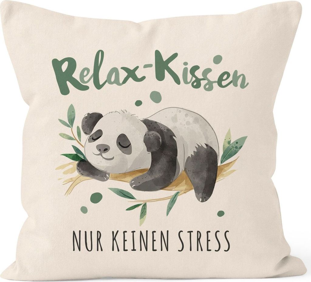 Kissenbezug Spruch Relaxkissen nur kein Stress Panda-Bär Dekokissen Geschenk SpecialMe Kein Stress natur 40cm x 40cm