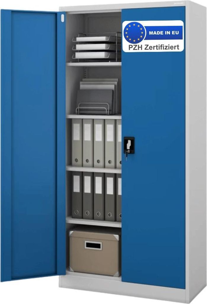 Aktenschrank abschließbar KADO - 5 Ebenen verstellbar, Flügeltüren | Metallschrank Werkstatt Mehrzweckschrank Büroschrank aus Stahl Werkzeugsch...