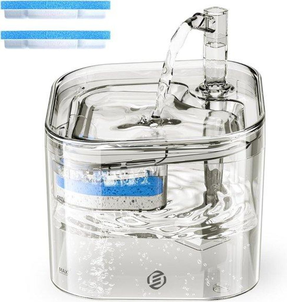 Katzentrinkbrunnen 2,2L mit 2 Wassermodi und 5-Schichten-Filtersystem für Katzen