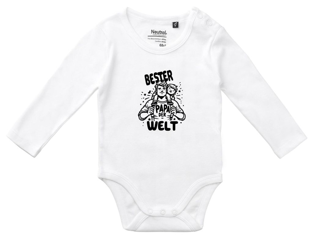 Huuraa Baby Body Bester Papa der Welt 74 White Baumwolle Fairtrade Langarmbody Geschenkidee