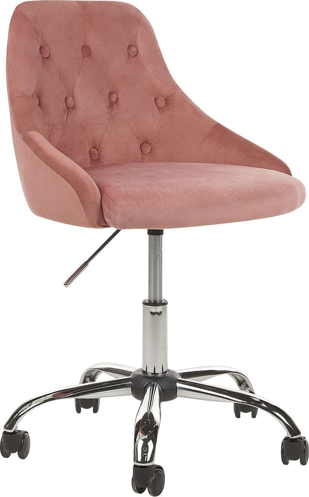 BELIANI Arbeitshocker Pastellrosa Samt Modern Chesterfield Stil Höhenverstellbar Drehbar Rollbar Home-Office Büro Arbeitszimmer Ausstattung Sitzm...