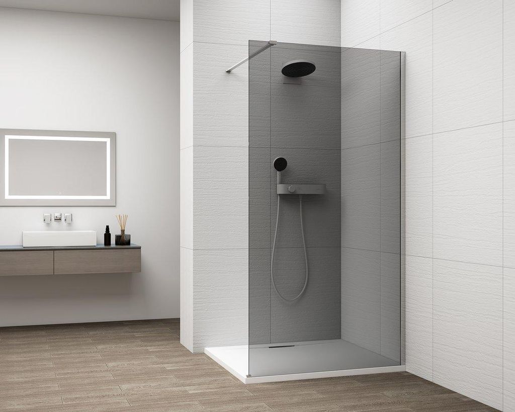 Polysan ESCA CHROME Dusch-Glasteil, Wandmontage, graues Glas, 1400 mm