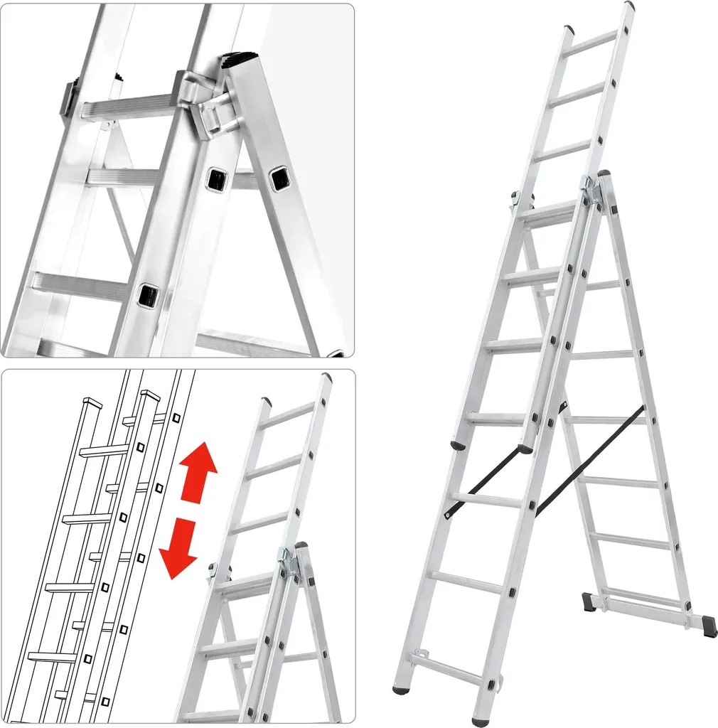 Échelle combinée transformable 3 plans en alu 3x8 marches usage mixte - 5