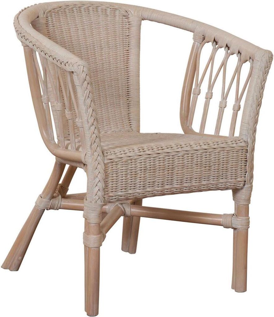 KRINES HOME Stapelbarer Rattansessel, Rattanstuhl/Bistro-Sessel Balkonsessel in der Farbe Vintage Weiss