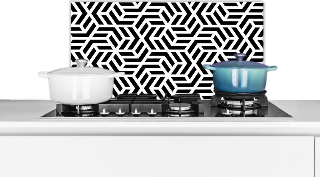 KitchenYeah Spritzschutz Küche - Küchenrückwand - Wandschutz für Herd und Spüle - Design - Geometrie - Muster - Schwarz - Weiß 60x30 - Alu...