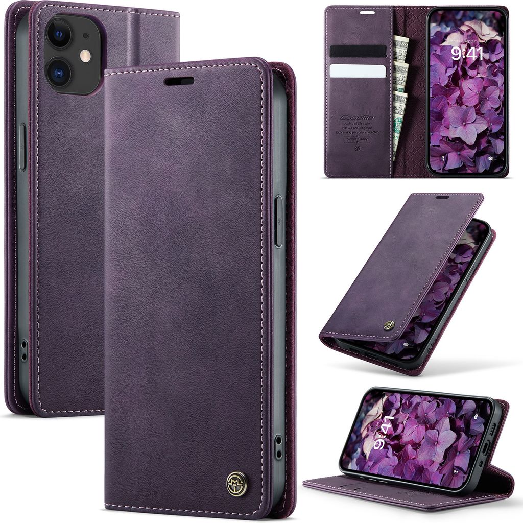 Handyhülle für iPhone 12 Mini Hülle Leder mit RFID Schutzhülle Klapphülle Magnet Kartenfach Standfunktion Lila
