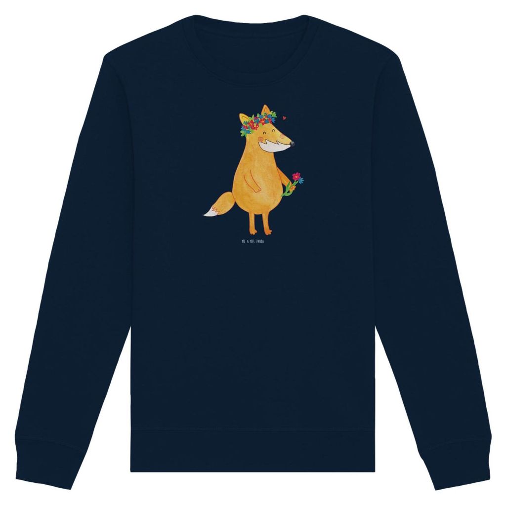 Mr. & Mrs. Panda Bio Pullover Fuchs Blumen Größe XS - French Navy - Geschenk, Ich, Sweatshirt, Pulli, Nachhaltiges, Boho, Blumenliebe, Baumwoll, ...