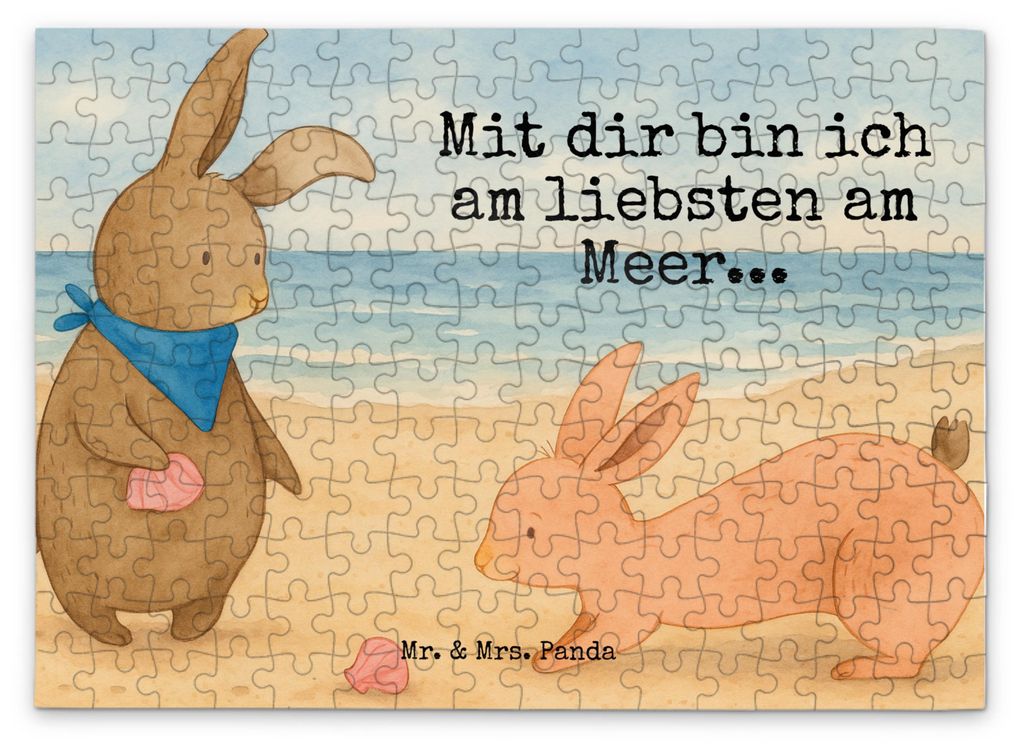 Mr. & Mrs. Panda Puzzle Hasen Muschel Design 192 Teile - Weiß - Geschenk, Best Friends, 500, 1000, Strand, Freundinnen, Muttertag, Puzzlespiel, Me...