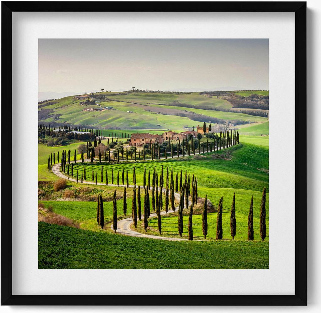 Italienische Landschaft– Wandbild mit Rahmen – Gerahmtes Bild – Wanddekoration – 50x50 cm – Schwarz Rahmen