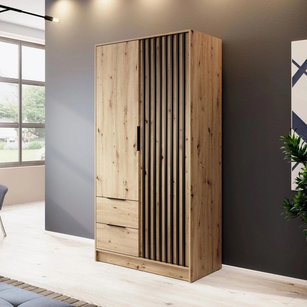 Kleiderschrank Stilo Eiche Artisan mit Lamellen – 105 cm, 2 Produktbild 
