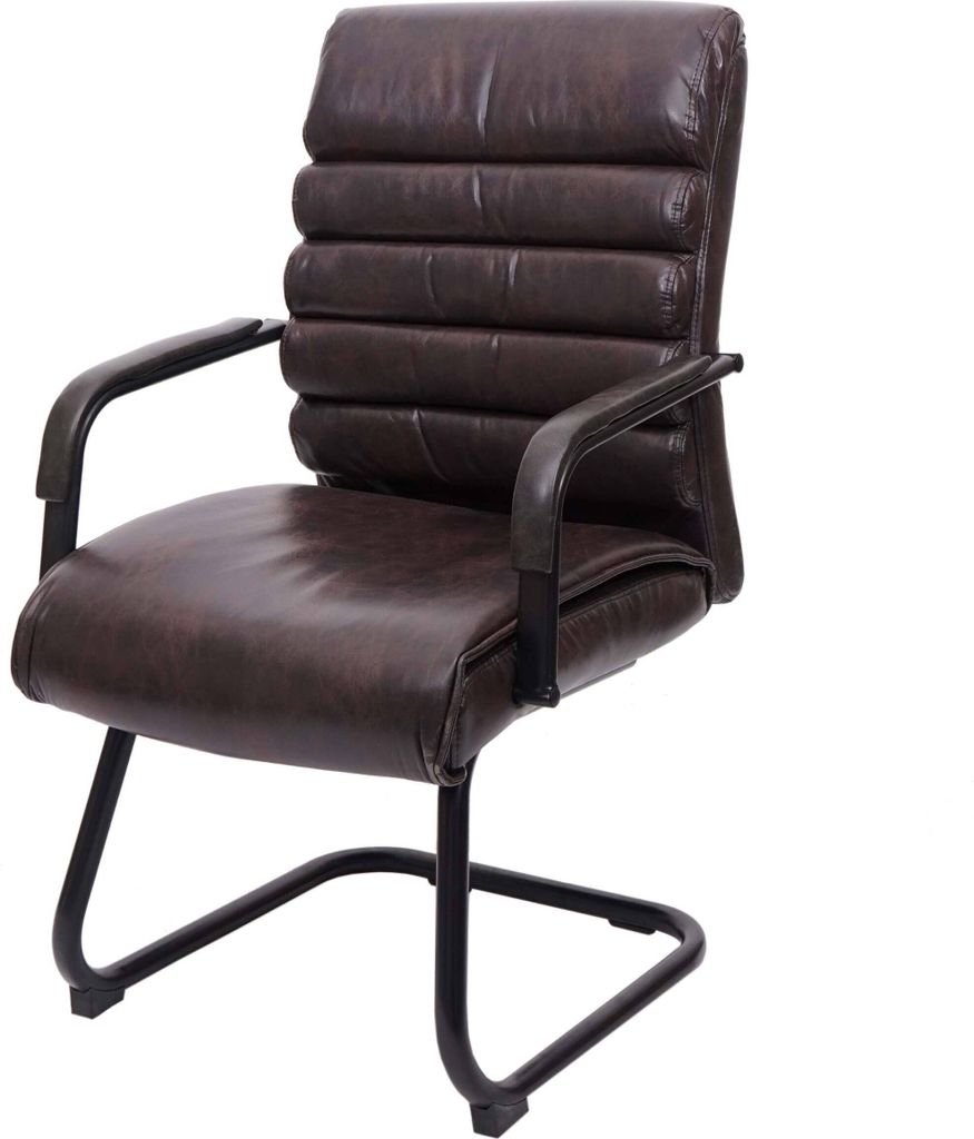 Konferenzstuhl MCW-H31, Esszimmerstuhl Freischwinger Stuhl, Vintage Wildleder-Optik Metall MVG Kunstleder braun