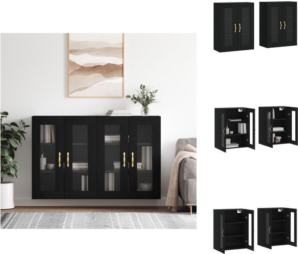 vidaXL Wandschränke 2 Stk. Schwarz Holzwerkstoff -  Produktbild 