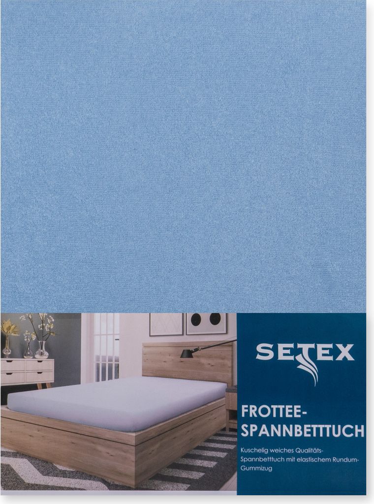 Setex Frottee-Spannbettlaken 180-200 x 200 cm mittelblau uni, Frottee