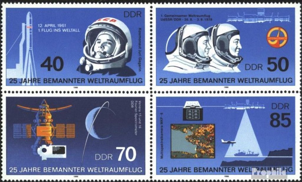 Briefmarken DDR 1986 Mi 3005-3008 Viererblock (kompl.Ausgabe) gestempelt Weltraumflug