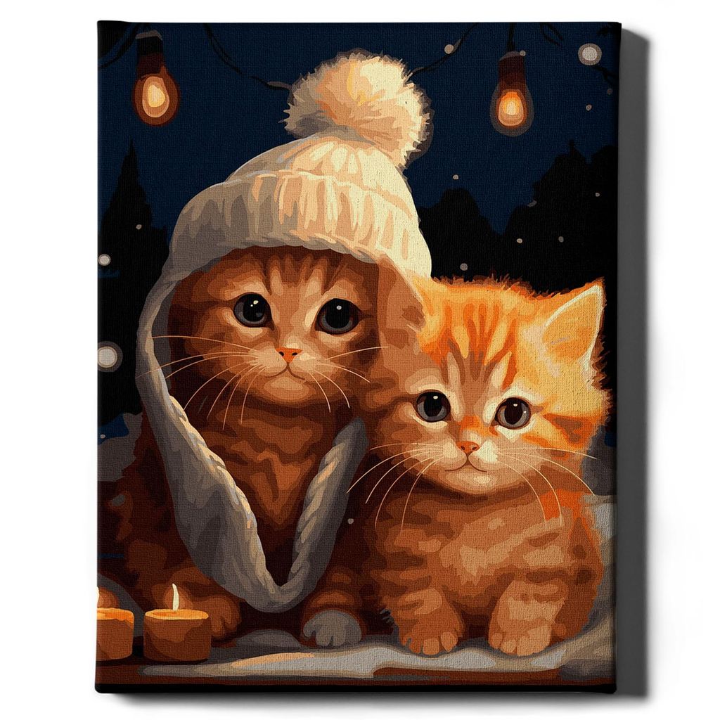 Oh Art! – Malen nach Zahlen Set Katzen – 40x50cm, mit Holzrahmen und Pinseln DIY