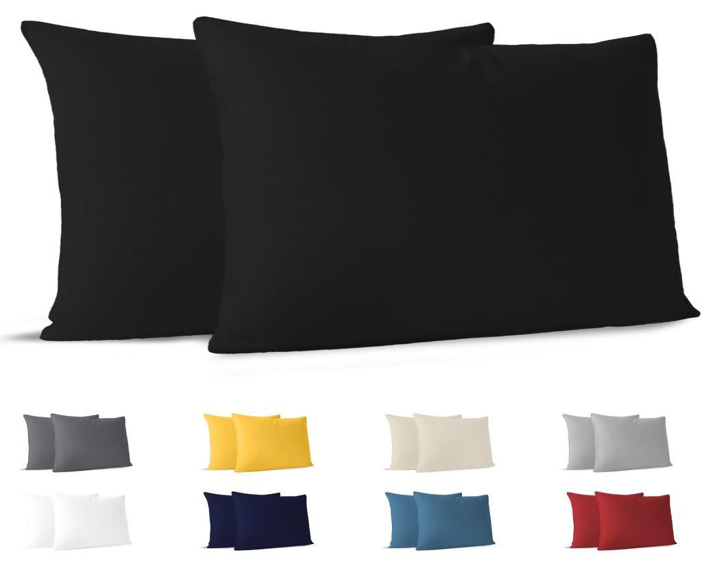 Kissenbezug 40x70 (2er-Set) - 100% Jersey-Baumwolle 150 g/m² - Schwarz - Für Kissen der Größe 40x70 cm - Kissenbezug - Nachhaltig und hypoallergen