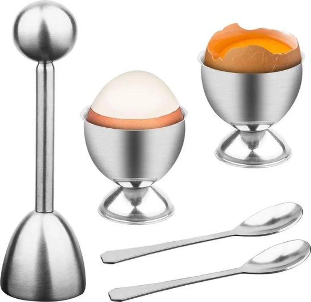 Casse-œufs lot de 5 en acier inox avec toque-œuf, coupes et cuillères