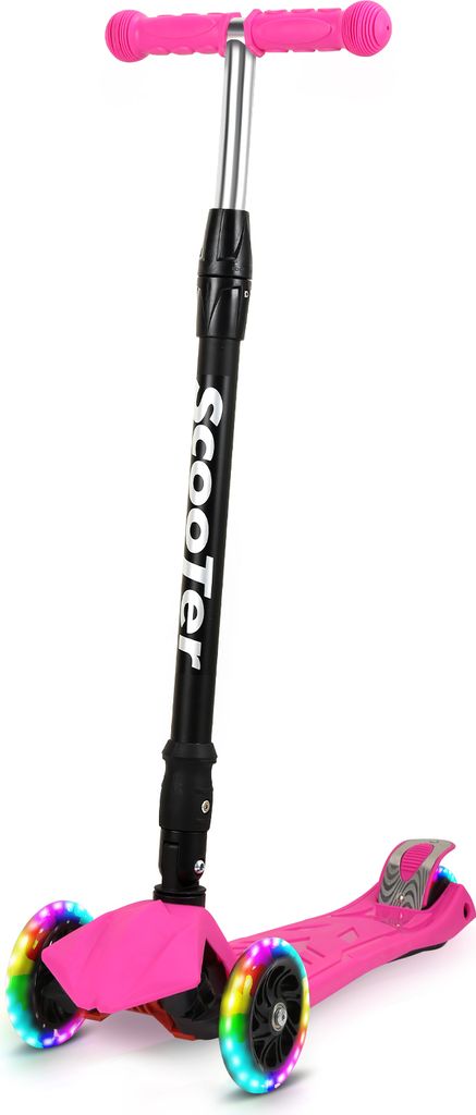Yakimz Kinderroller Faltbar Tretroller Cityroller LED Räder Kickscooter Dreiradscooter Höhenverstellbar Rosa