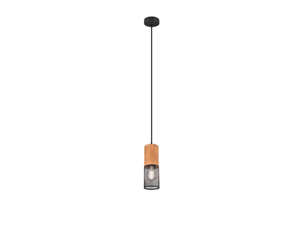 Trio Leuchten Pendelleuchte Tosh schwarz matt, Holz