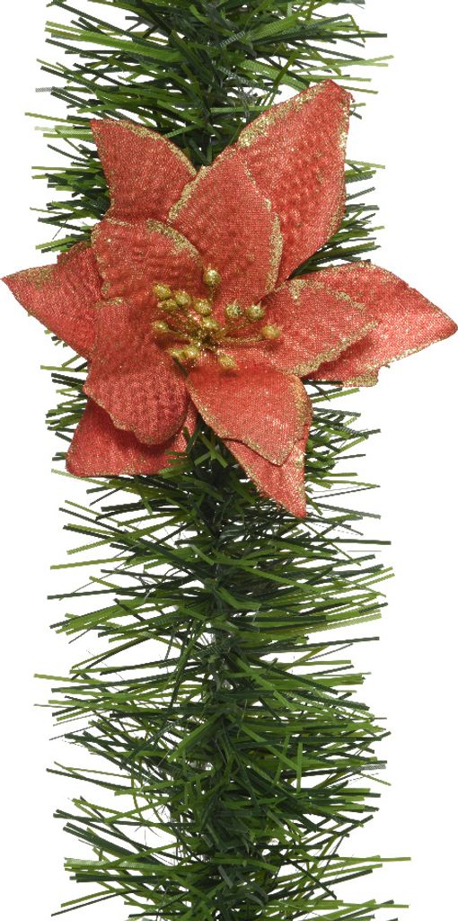 Weihnachtsgirlande 10cm mit Weihnachtsstern Blumen 2,7 Meter grün