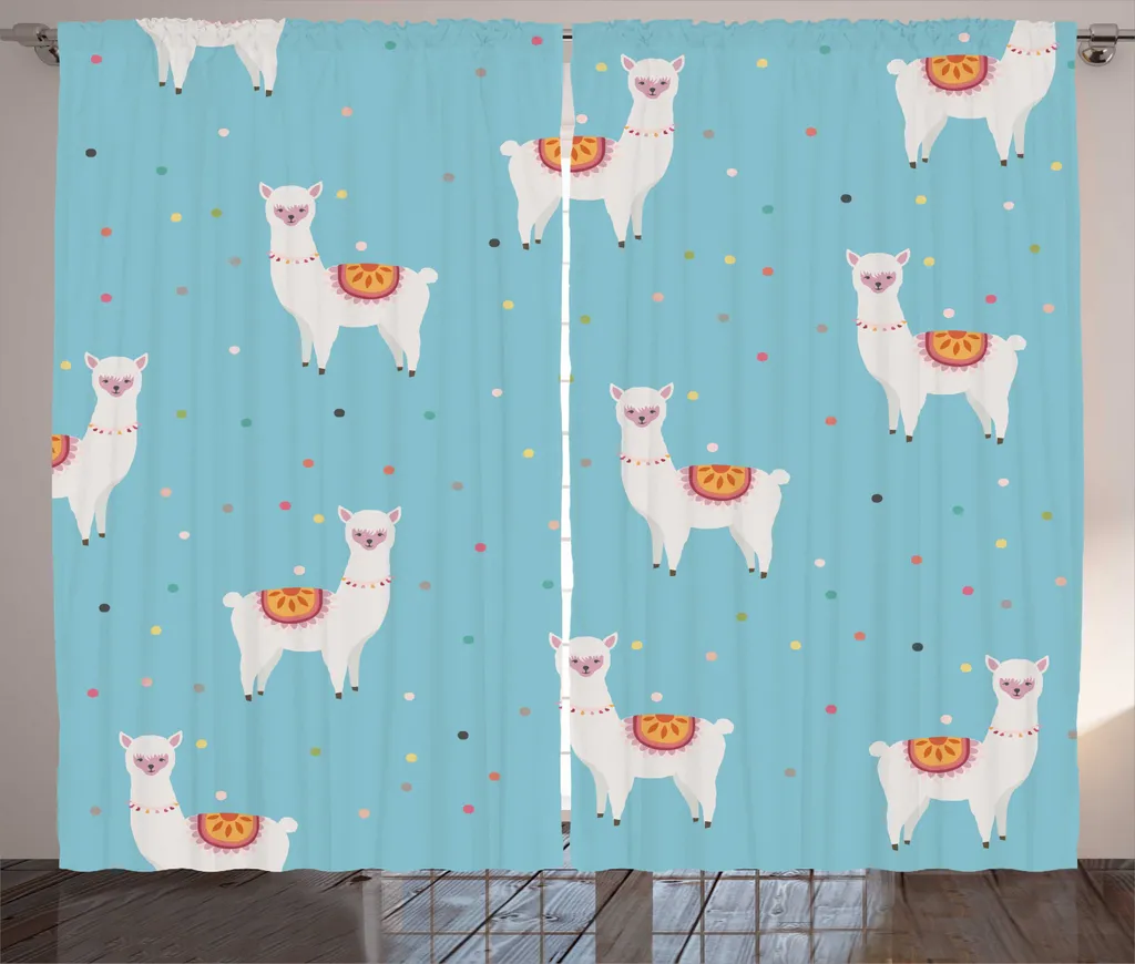 Rideau Rustique Lamas et Pois Multicolore en Tissu Premium 280x225 cm