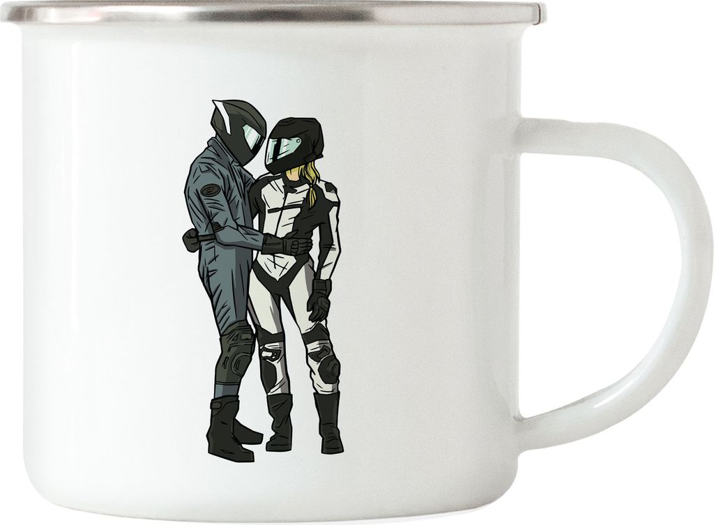 Biker Love Emaille Tasse Motorradfahrer Motorradfahrerin Liebespaar Verliebt Romantisch Schatz Lieblingsmensch Liebe