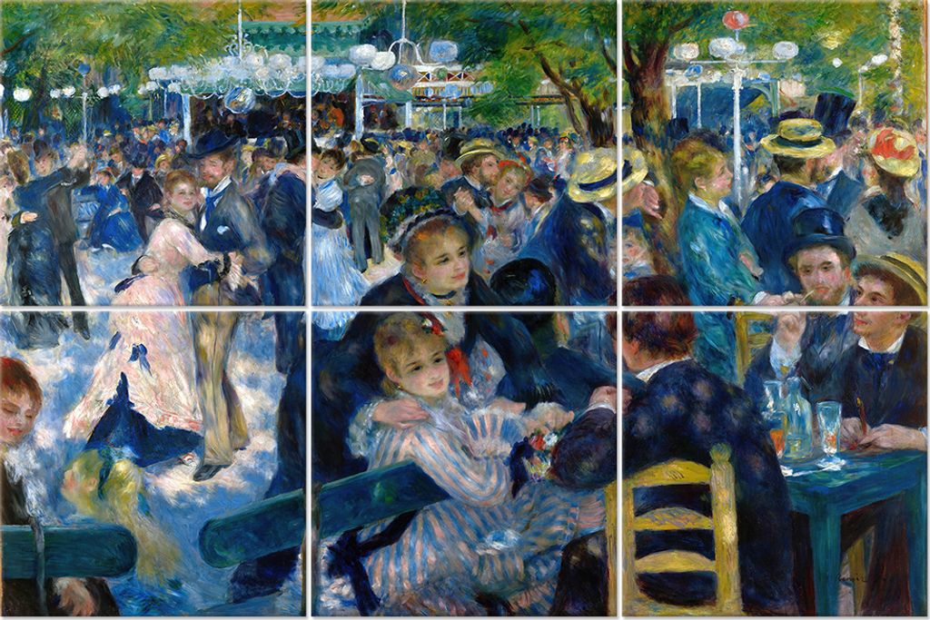 Legendarte - Multipanel Bilder Tanz im Garten der Moulin de la Galette - Pierre Auguste Renoir cm. 100x150 (6 Stück)