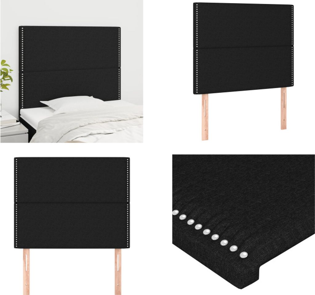vidaXL Kopfteile 2 Stk. Schwarz 90x5x78/88 cm Stoff - Kopfteil - Kopfteile - Bett-Kopfteil - Bettkopfteil