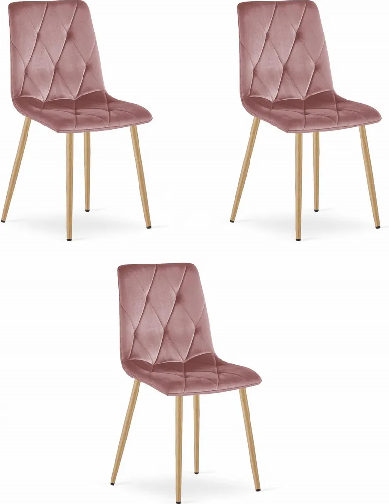 Sedia LIBRA - velluto rosa / gambe in legno x 3
