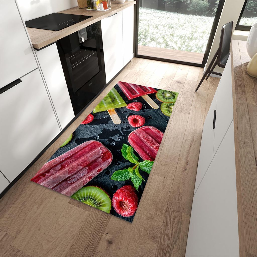 Küchenteppich 90x180cm rutschfest & abwischbar PVC Läufer - Frisches Eis am Stiel