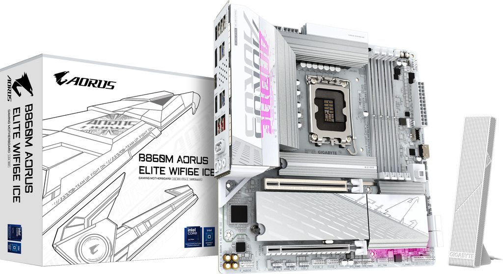 GIGABYTE B860M AORUS ELITE WIFI6E ICE mATX Mainboard Sockel Immagine del prodotto 