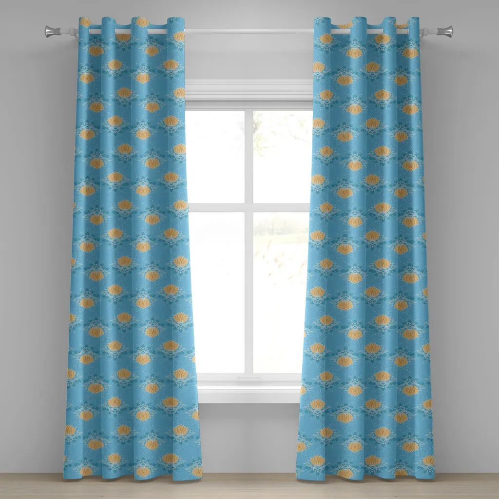 Rideaux décoratifs à 2 panneaux motif floral bleu et blanc 280x245 cm