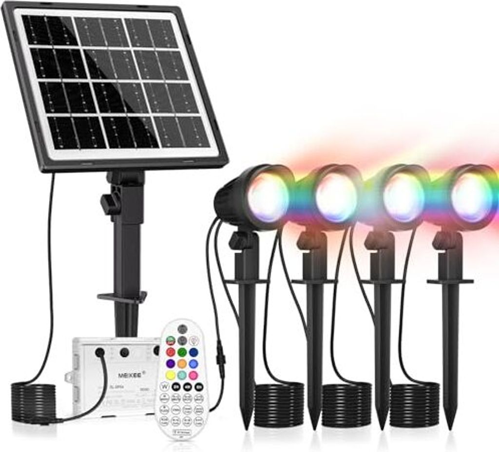 Meikee Solar Garden Light Spotlight IP66 wasserdichte LED -Lampe Outdoor 4 Stück gemahlene Spikewegbäume, Sträucher, Pfad, Rasen, Yard 6000 K k...