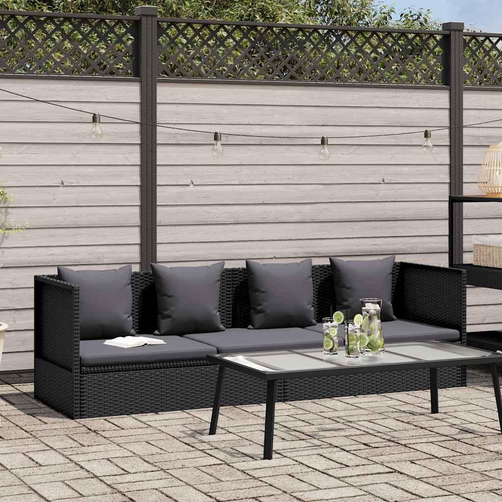 vidaXL Garten-Sofabett mit Kissen Poly Rattan Schwarz