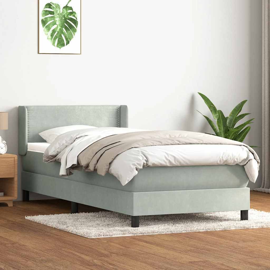 Möbel Boxspringbett mit Matratze Hellgrau 90x210 cm Samt - Klassische Betten 3318015